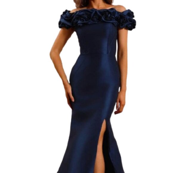 NWT Terani Couture 242E3102 Mikado Prom Dress Navy Size 12 - Picture 1 of 6
